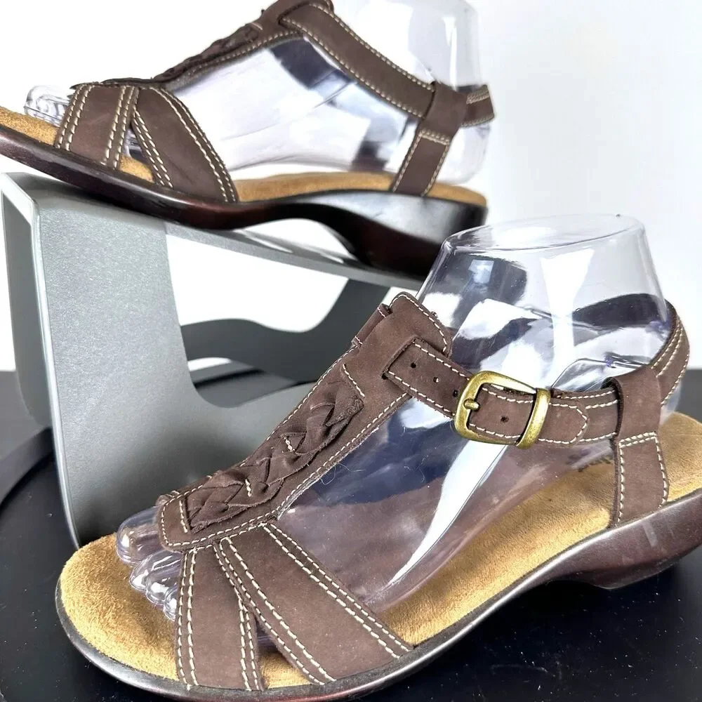 Walking Cradles Womens US 7 Brown Leather Suede Strappy Sandals Comfort Heel